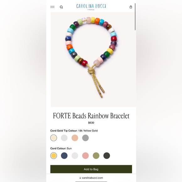 Carolina Bucci Forte Bead Bracelet - rainbow beads on gold cord with 18k tips! - Picture 3 of 4